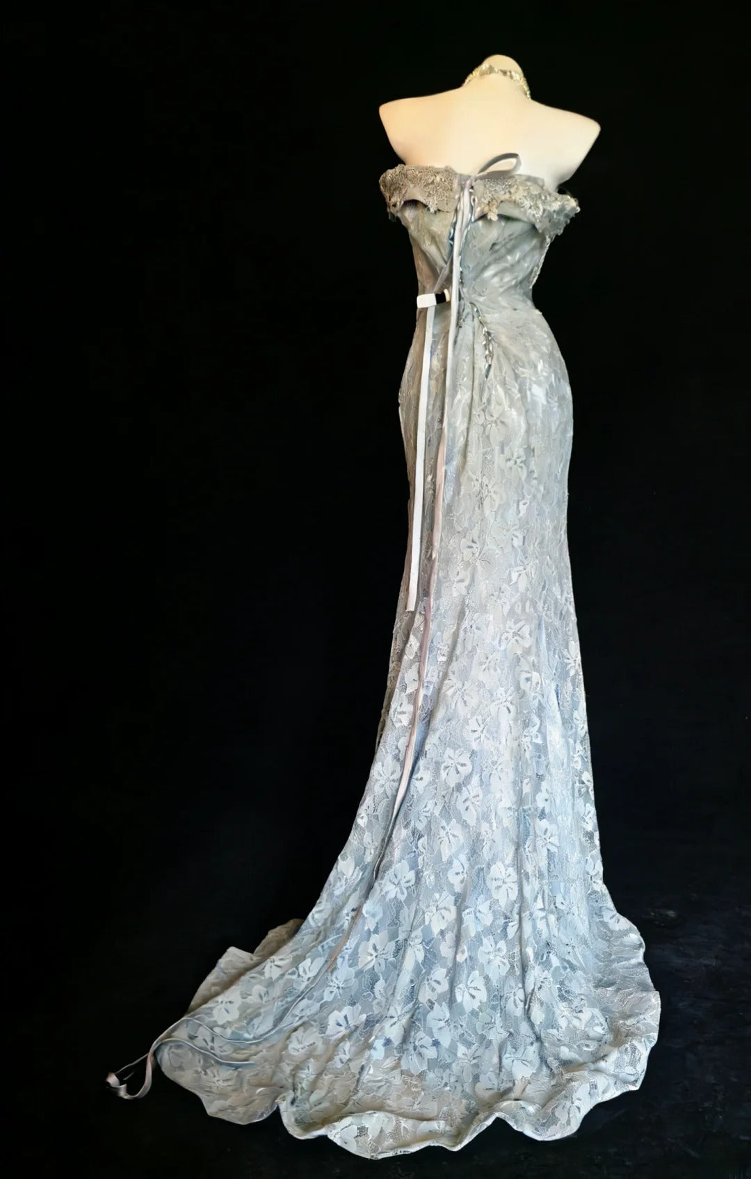 Vintage 90s Mermaid Off The Shoulder Gray Lace For Women Party Dresses Long Prom Dress 20th Birthday Gowns AS025