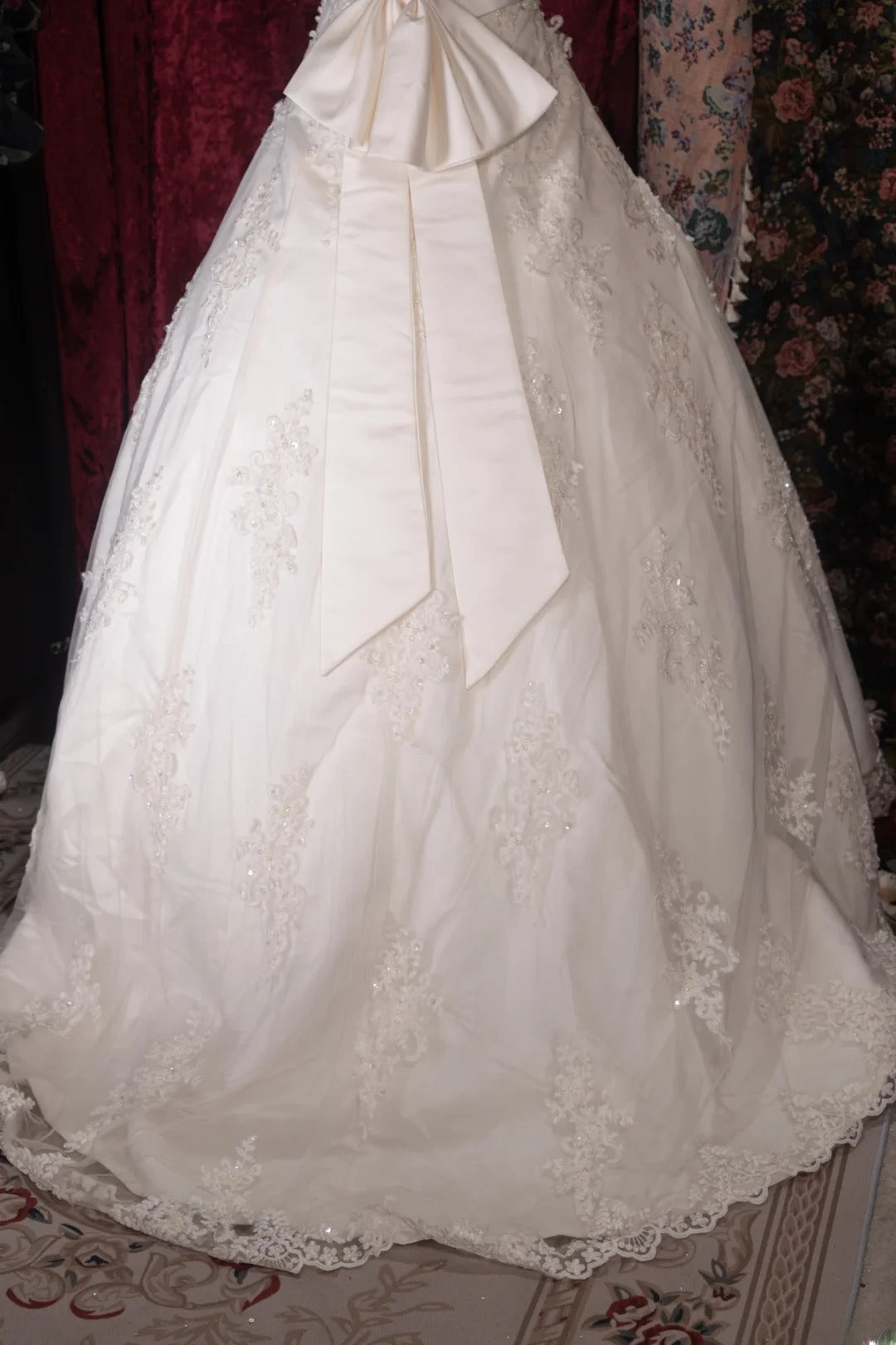 Vintage 80s Ball Gown Strapless Tulle White With Appliques Bow-knot Brides Gown Bridal Dress Wedding Dresses RB8050