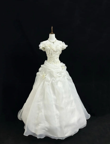 Magical Ball Gown Off The Shoulder White With Layered Tiered Quince Dress Voluminous Sweet 16 Quinceanera Dresses Vestido de RB7396