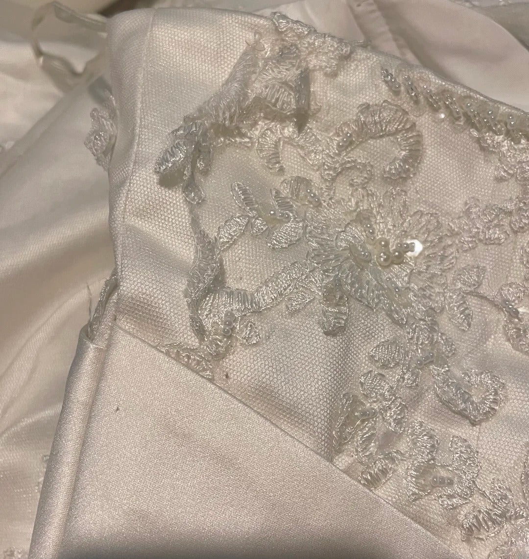 Vintage 80s Ball Gown Strapless Tulle White With Appliques Bow-knot Brides Gown Bridal Dress Wedding Dresses RB8050
