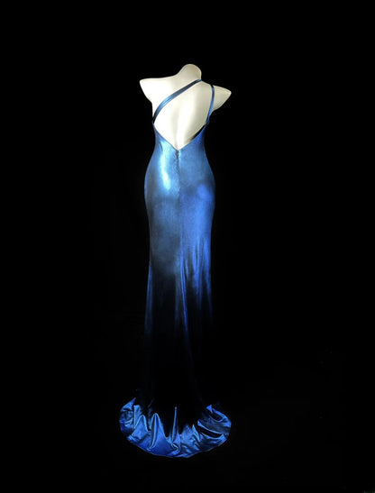 Modest Prom Dresses Mermaid One Shoulder Royal Blue Backless With Ruffled Evening Dress Formal Outfits RB5835