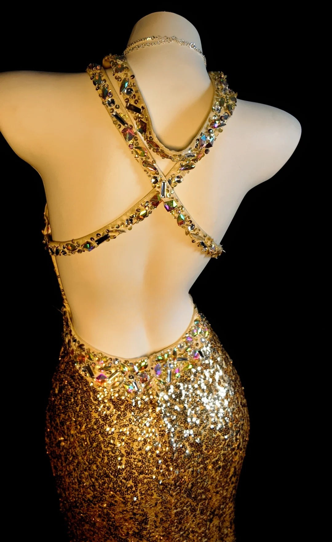 Sequin Prom Dress Mermaid Halter Gold Backless With Beading Modest Floor Length Formal Party Gown RB9831