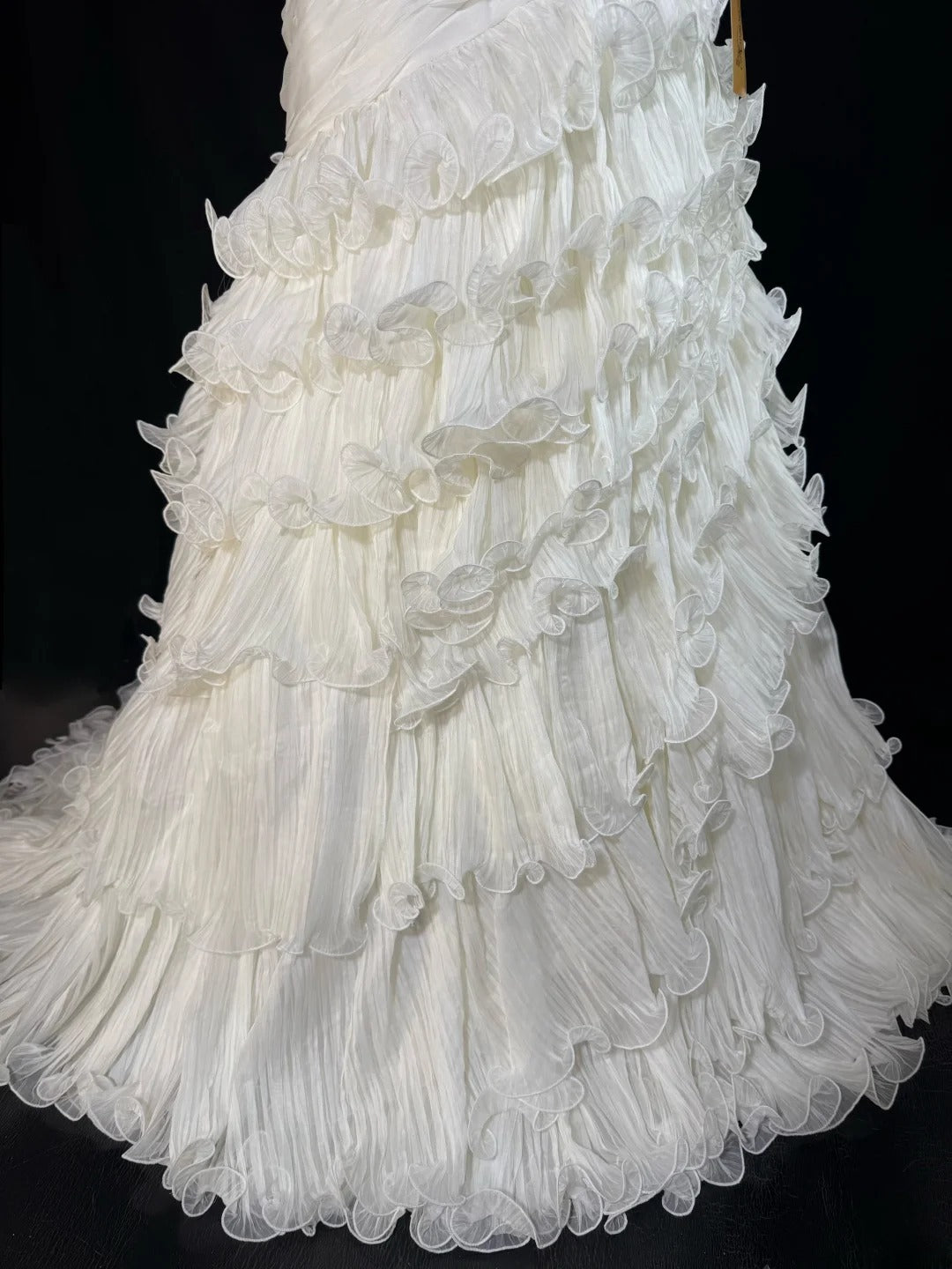 Timeless Women's Mermaid Strapless Sweetheart Sleeveless White Tulle Tiered Pleated With Beads Long Vintage Fitted 1920s Wedding Dresses AS026