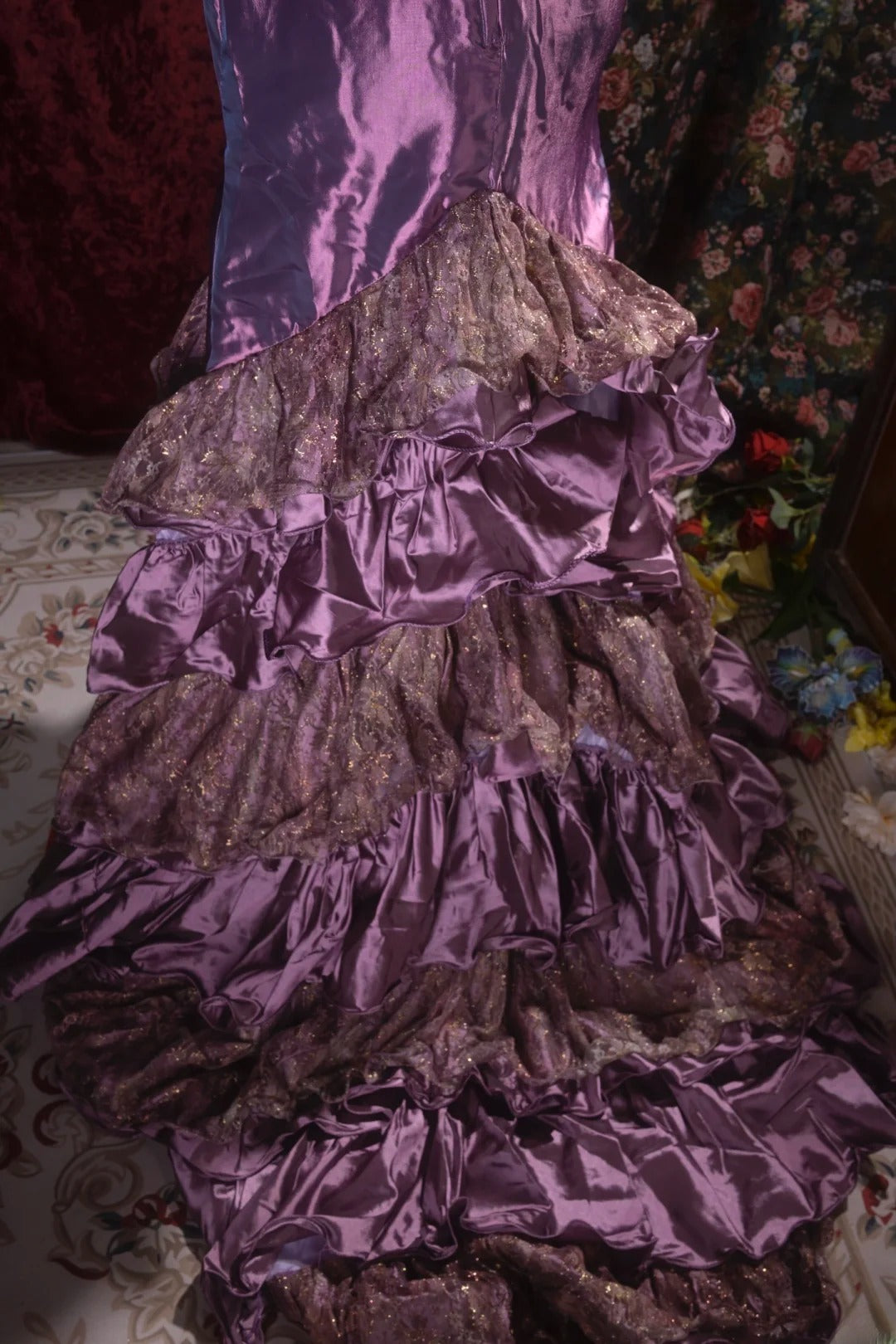 Elegant Mermaid Spaghetti Strap Purple With Beading Tiered Long Prom Dresses Formal Outfit Evening Night Dress RB8051