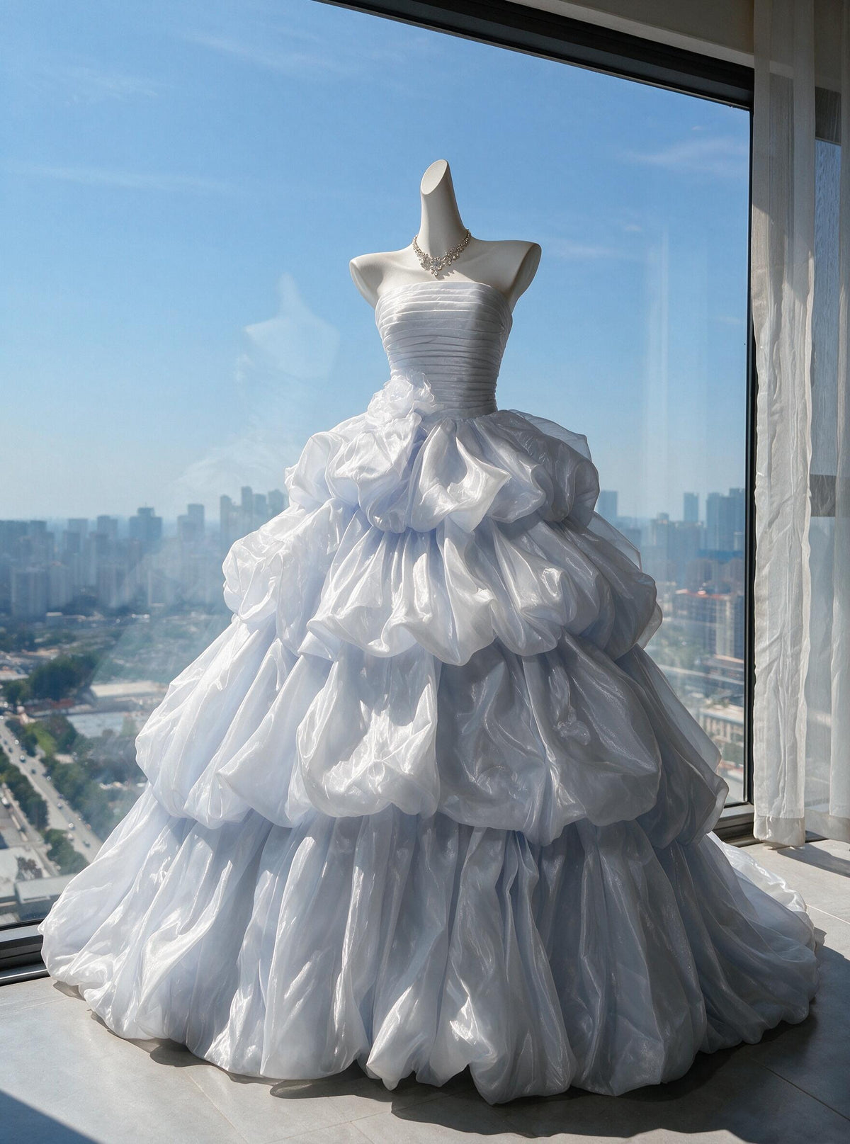 Pretty Quinceanera Dress Ball Gown Strapless Light Sky Blue With Tiered 15th Birthday Party Outfit RC0987