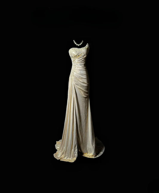 Vintage Prom Dresses Mermaid One Shoulder With Pearls Long 1950s Retro Classy Party Formal Outfits RB6374