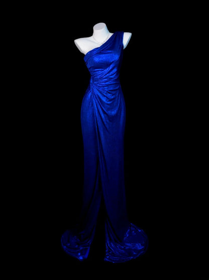 Royal Blue Prom Dress Inspo Mermaid One Shoulder Satin Modest Floor Length Formal Party Gown RB9832