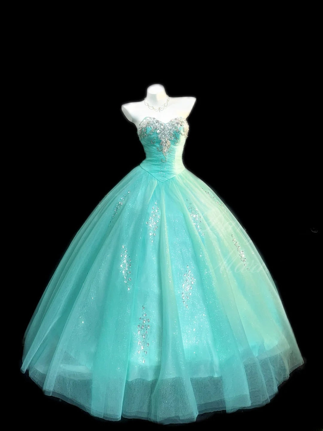 Cute Ball Gown Strapless Blue Tulle With Silver Beading Long Quinceanera Dress vestido de 15 de cenicienta RB3369