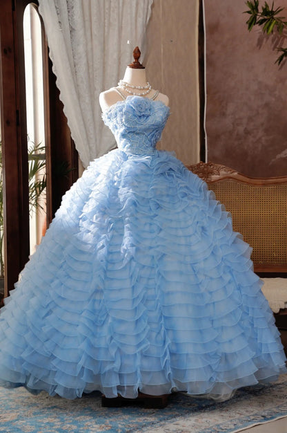 Sweet 15 Dress Cute Quinceanera Dresses Ball Gown Tulle Floral Blue With Tiered 15th Birthday Gown RB9021