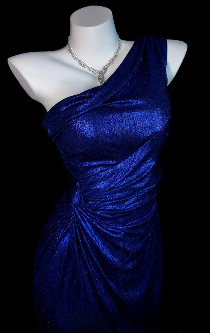 Royal Blue Prom Dress Inspo Mermaid One Shoulder Satin Modest Floor Length Formal Party Gown RB9832