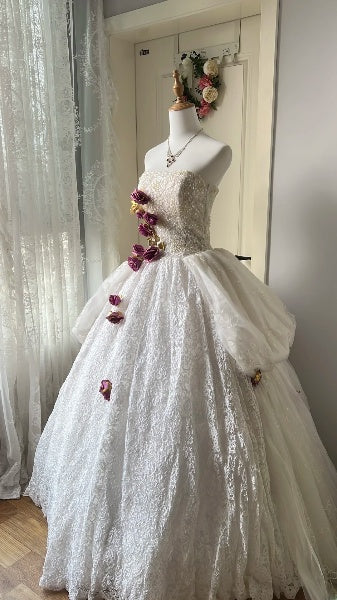 Sweet 16 Dresses Long Strapless White Lace Floor Length Ball Gown Sweet Sixteen Birthday Gown RC0397