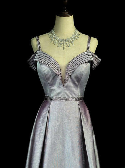 Modest Prom Dresses A line Spaghetti Strap Pink Satin With Beading Evening Dress Formal Outfits RB5836