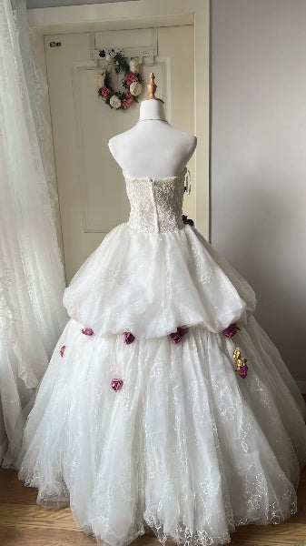 Sweet 16 Dresses Long Strapless White Lace Floor Length Ball Gown Sweet Sixteen Birthday Gown RC0397