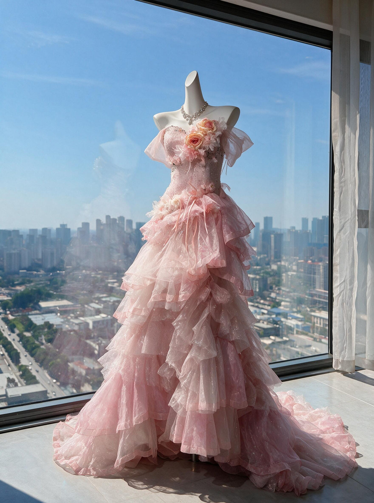 Prom Dress Mermaid Off The Shoulder With Flowers Tiered Long Graduation Party Dress RC0988