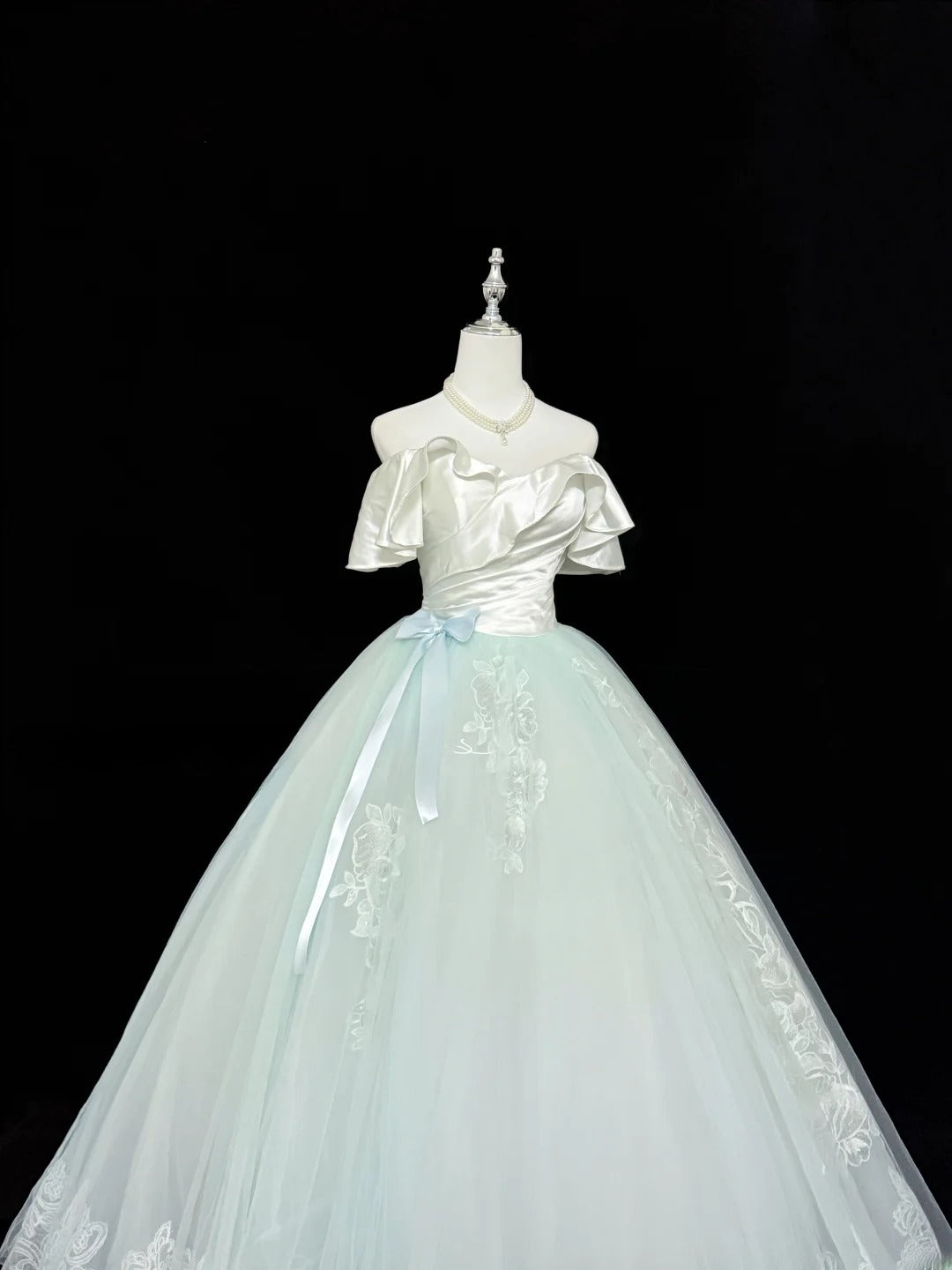 Magical Ball Gown Off The Shoulder Light Mint Green With Lace Appliqued Quince Dress Voluminous Sweet 16 Quinceanera Dresses Vestido de RB7399