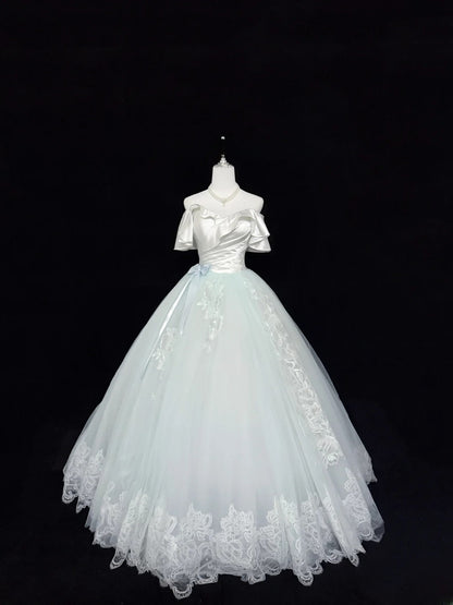 Magical Ball Gown Off The Shoulder Light Mint Green With Lace Appliqued Quince Dress Voluminous Sweet 16 Quinceanera Dresses Vestido de RB7399