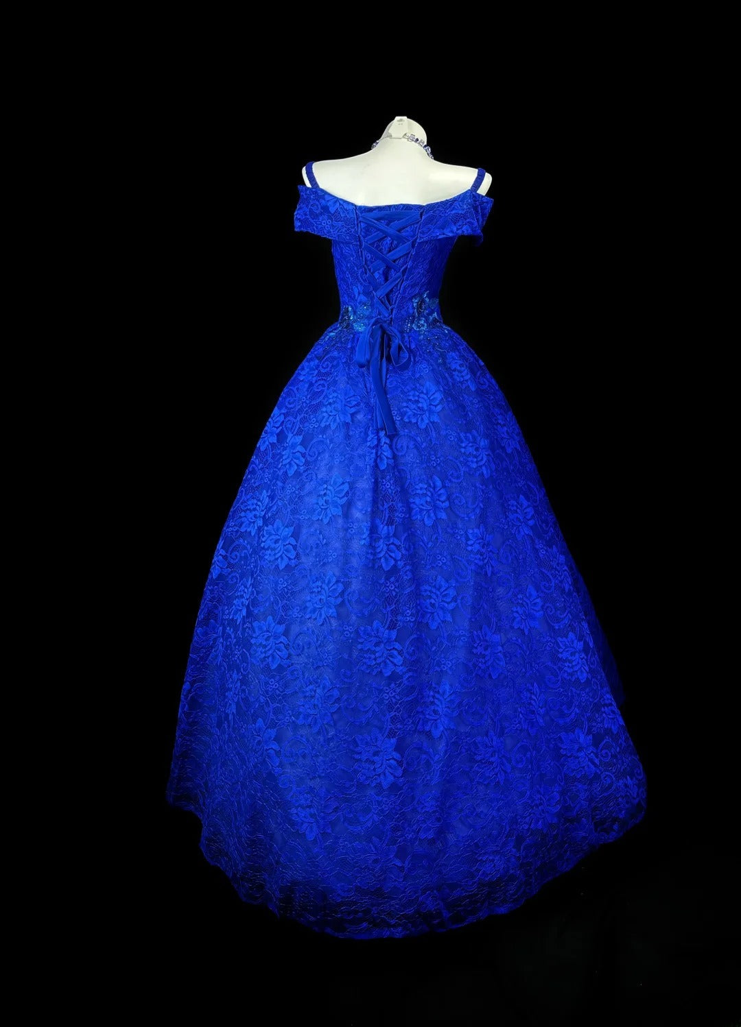Sophisticated Prom Dresses Ball Gown Spaghetti Strap Royal Blue Lace Tulle With Beading Long Sweet 15 16 Dress Formal Outfits RB5837