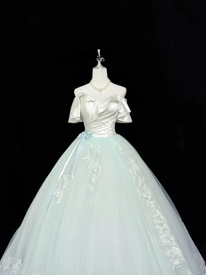 Magical Ball Gown Off The Shoulder Light Mint Green With Lace Appliqued Quince Dress Voluminous Sweet 16 Quinceanera Dresses Vestido de RB7399