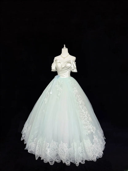 Magical Ball Gown Off The Shoulder Light Mint Green With Lace Appliqued Quince Dress Voluminous Sweet 16 Quinceanera Dresses Vestido de RB7399
