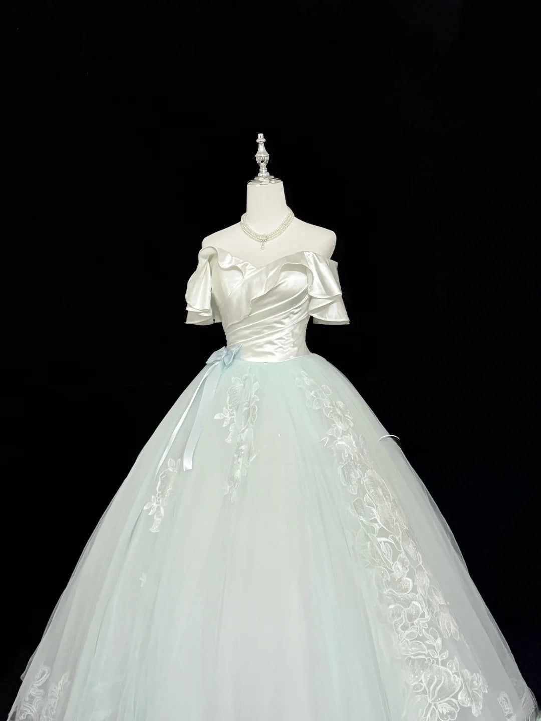 Magical Ball Gown Off The Shoulder Light Mint Green With Lace Appliqued Quince Dress Voluminous Sweet 16 Quinceanera Dresses Vestido de RB7399