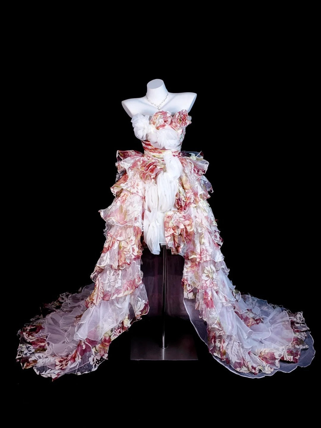 Floral Prom Dress Ball Gown Strapless Pink High Low Modest Formal Party Gown RB9833