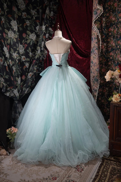 Sweet Ball Gown Strapless Tiffany Blue Tulle With Pearls Long Quince Dress Quinceanera Dresses Formal Birthday Outfits RB8054