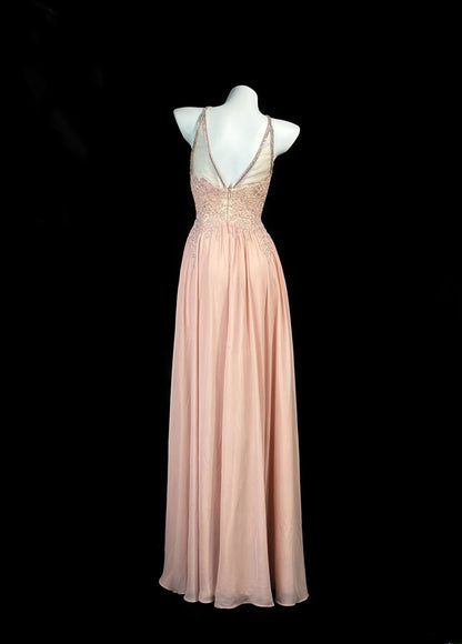 Modest Prom Dresses A line Halter Chiffon Blush Pink With Lace Evening Dress Formal Outfits RB5838