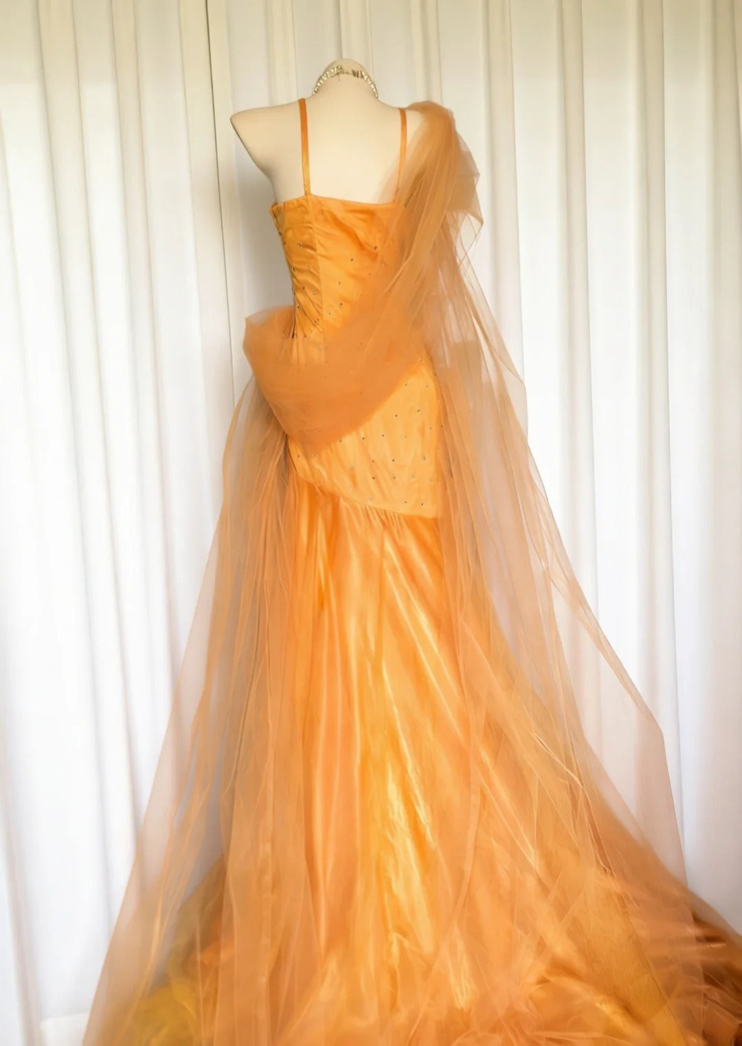 Vintage 90s Mermaid Spaghetti Strap Orange Tulle For Women Long Prom Dress 21st Birthday Outfits AS029