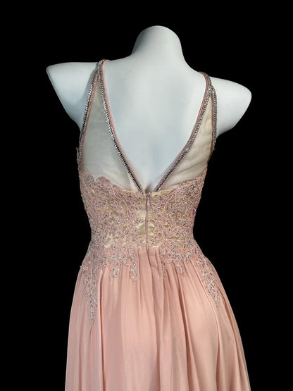 Modest Prom Dresses A line Halter Chiffon Blush Pink With Lace Evening Dress Formal Outfits RB5838
