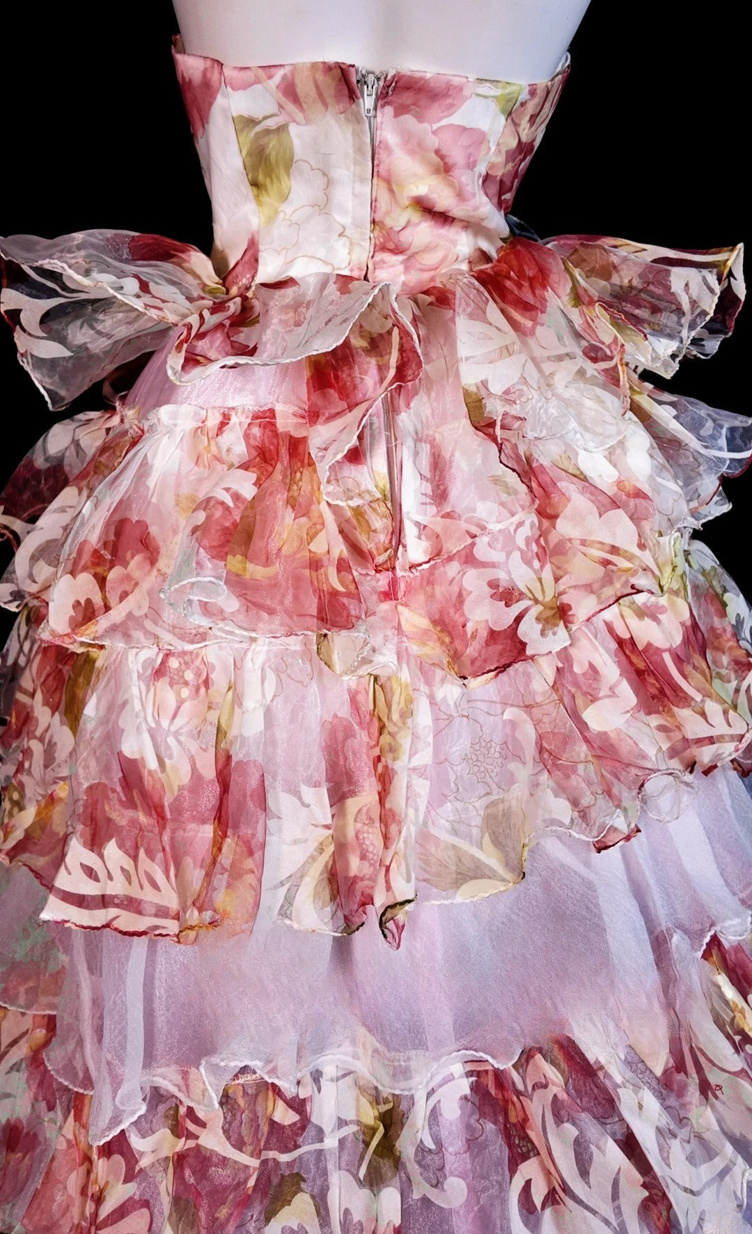 Floral Prom Dress Ball Gown Strapless Pink High Low Modest Formal Party Gown RB9833