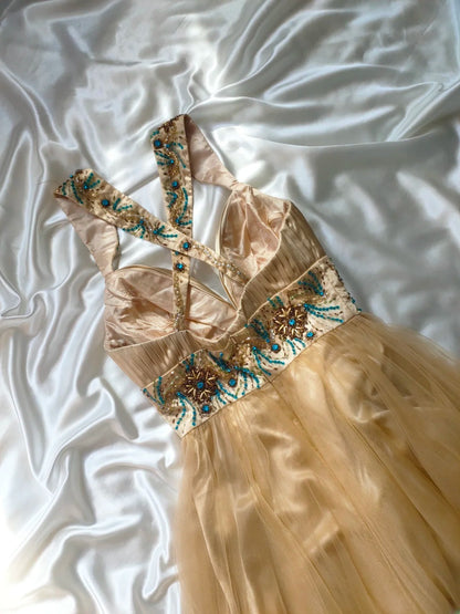 Vintage A line V Neck Champagne Tulle Hoco Gowns Short 16th Birthday Dress Homecoming Dresses Cocktail Gown AS029