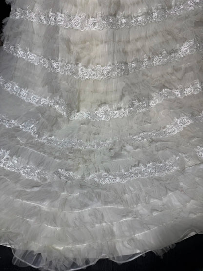 Elegant Mermaid Strapless Sleeveless White Lace Tiered Long Vintage Fitted 1920s Wedding Dresses AS030