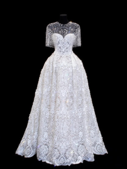 Wedding Gowns Dresses Elegant Modest for Bride Ball Gowns Sweetheart With Sleeves Cape White Petite/Plus Size Bridal Gown For Women SA030