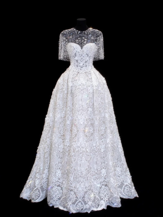 Wedding Gowns Dresses Elegant Modest for Bride Ball Gowns Sweetheart With Sleeves Cape White Petite/Plus Size Bridal Gown For Women SA030
