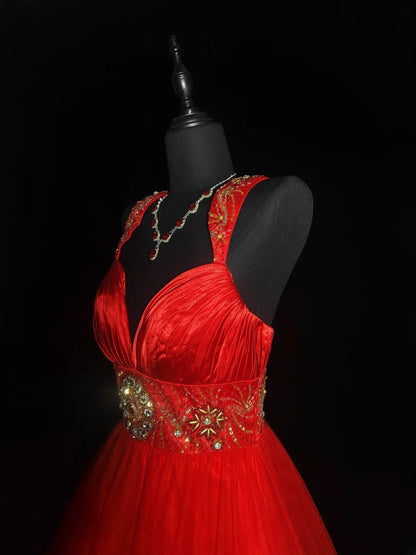 Vintage Ball Gown Sweetheart Red Tulle Hoco Gowns Short 16th Birthday Dress Homecoming Dresses Cocktail Gown AS030