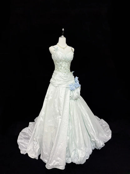 Vintage Mermaid Spaghetti Strap White Taffeta With Beading Long Brides Gown Bridal Dress Wedding Dresses Style RB7401