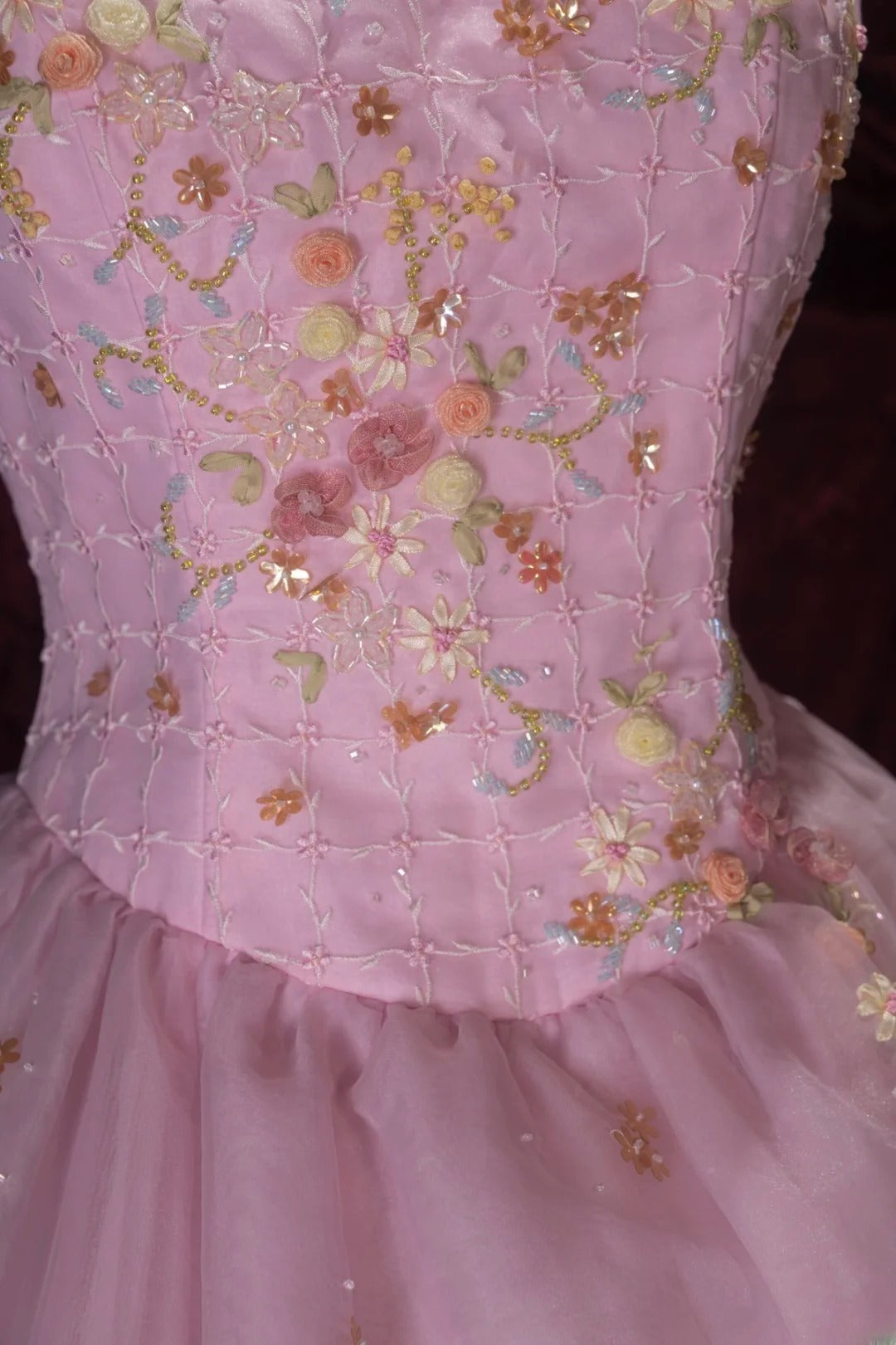 Sweet Ball Gown Spaghetti Straps Pink Tulle With Gold Beading Long Quince Dress Quinceanera Dresses Formal Birthday Outfits RB8055
