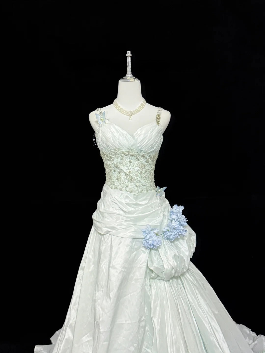 Vintage Mermaid Spaghetti Strap White Taffeta With Beading Long Brides Gown Bridal Dress Wedding Dresses Style RB7401