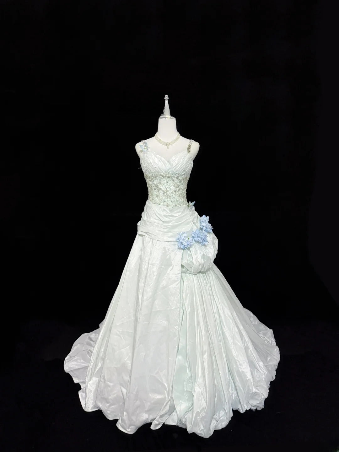 Vintage Mermaid Spaghetti Strap White Taffeta With Beading Long Brides Gown Bridal Dress Wedding Dresses Style RB7401