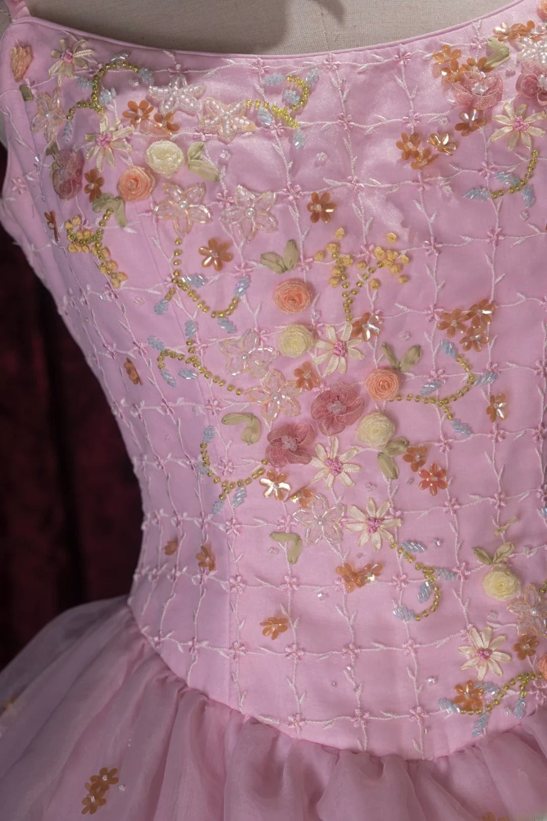 Sweet Ball Gown Spaghetti Straps Pink Tulle With Gold Beading Long Quince Dress Quinceanera Dresses Formal Birthday Outfits RB8055