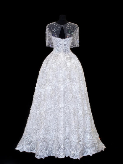 Wedding Gowns Dresses Elegant Modest for Bride Ball Gowns Sweetheart With Sleeves Cape White Petite/Plus Size Bridal Gown For Women SA030