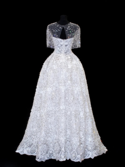 Wedding Gowns Dresses Elegant Modest for Bride Ball Gowns Sweetheart With Sleeves Cape White Petite/Plus Size Bridal Gown For Women SA030
