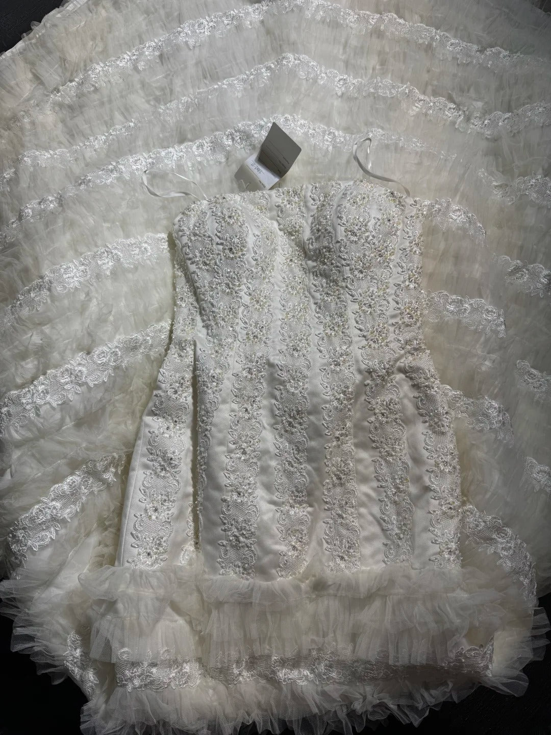 Elegant Mermaid Strapless Sleeveless White Lace Tiered Long Vintage Fitted 1920s Wedding Dresses AS030