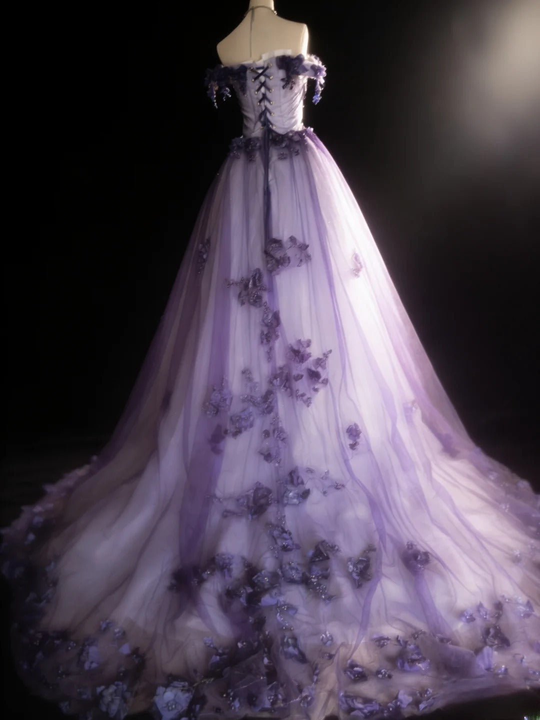 Vintage Ball Gown Off The Shoulder Lilac Tulle Long Quinceanera Dresses Sweet 15 16 Birthday Outfits AS031