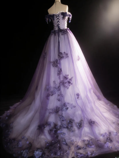 Vintage Ball Gown Off The Shoulder Lilac Tulle Long Quinceanera Dresses Sweet 15 16 Birthday Outfits AS031