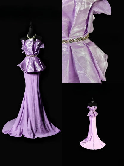 Vintage Prom Dresses Mermaid Strapless Lilac With Ruffled Long 1950s Retro Classy Party Formal Outfits RB6378