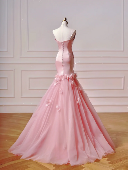 Chic Prom Dresses Aesthetic Mermaid Strapless Pink With Pleated Flowers Inspo Impress Long Party Formal Gown For Teenagers High Schools AQ031
