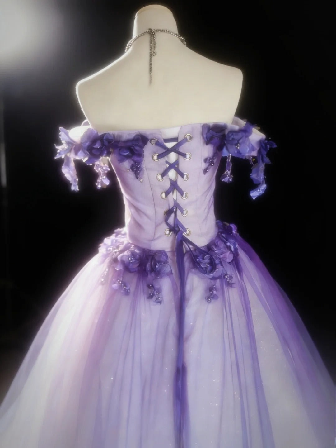 Vintage Ball Gown Off The Shoulder Lilac Tulle Long Quinceanera Dresses Sweet 15 16 Birthday Outfits AS031