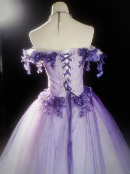 Vintage Ball Gown Off The Shoulder Lilac Tulle Long Quinceanera Dresses Sweet 15 16 Birthday Outfits AS031