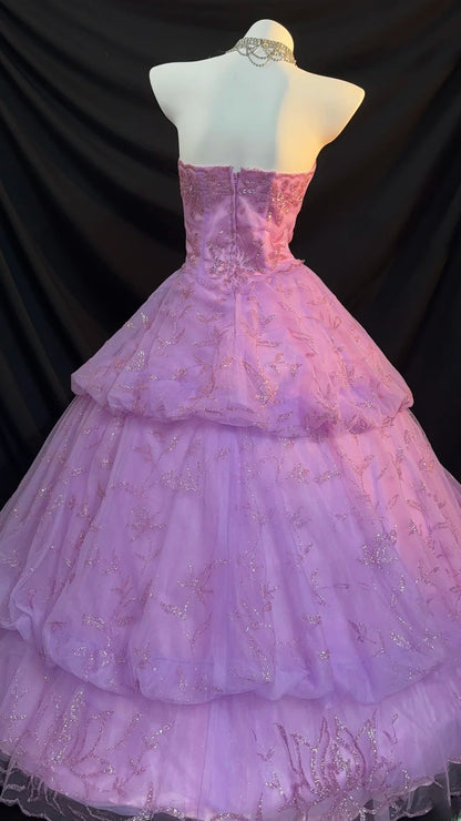 Cute Ball Gown Strapless Lilac Sequin Tulle With Beading Long Quinceanera Dress vestido de 15 de cenicienta RB3372
